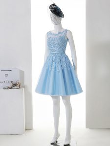 Enchanting Baby Blue A-line Scoop Sleeveless Tulle Mini Length Zipper Lace Quinceanera Court of Honor Dress