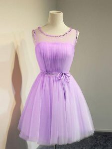 New Style Scoop Sleeveless Tulle Quinceanera Dama Dress Belt Lace Up