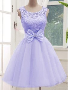 Nice Tulle Scoop Sleeveless Lace Up Lace and Bowknot Damas Dress in Lavender
