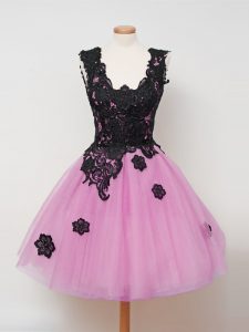Lilac Ball Gowns Lace Quinceanera Court of Honor Dress Zipper Tulle Sleeveless Knee Length