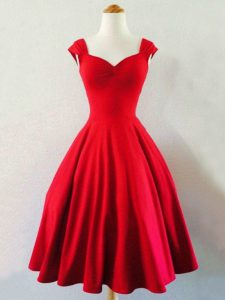 Attractive Mini Length Red Dama Dress for Quinceanera Taffeta Sleeveless Ruching