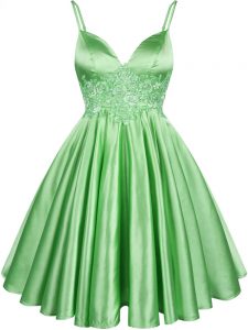 Elastic Woven Satin Sleeveless Knee Length Dama Dress for Quinceanera and Lace