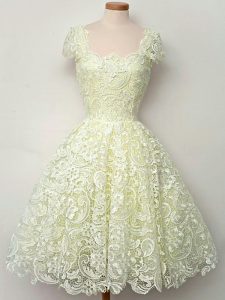 Straps Cap Sleeves Court Dresses for Sweet 16 Knee Length Lace Yellow Lace