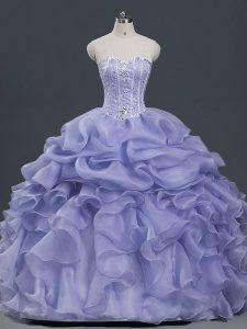 Lavender Sleeveless Beading and Ruffles and Pick Ups Floor Length Sweet 16 Quinceanera Dress