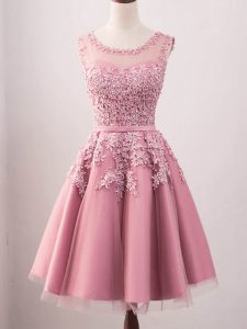 Best Scoop Sleeveless Lace Up Court Dresses for Sweet 16 Pink Tulle