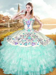 Sexy Apple Green Sweet 16 Quinceanera Dress Military Ball and Sweet 16 and Quinceanera with Embroidery and Ruffled Layers Sweetheart Sleeveless Lace Up