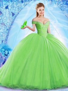 Lace Up Quinceanera Dresses for Military Ball and Sweet 16 and Quinceanera with Beading Brush Train