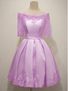 On Sale Lilac Quinceanera Dama Dress Prom and Party and Wedding Party with Lace Off The Shoulder Half Sleeves Lace Up