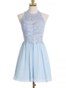 Best Selling Light Blue Lace Up Halter Top Appliques Dama Dress for Quinceanera Chiffon Sleeveless