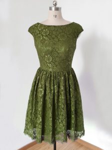 Knee Length Olive Green Vestidos de Damas Scoop 3 4 Length Sleeve Lace Up