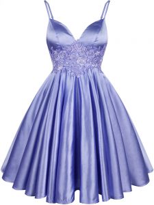 Excellent Knee Length Lace Up Quinceanera Dama Dress Light Blue for Prom and Party and Wedding Party with Lace