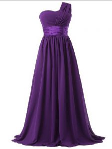 Modern Purple One Shoulder Lace Up Ruching Quinceanera Dama Dress Sleeveless