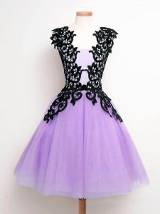 Lavender Sleeveless Tulle Lace Up Vestidos de Damas for Prom and Party and Wedding Party