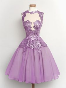 Enchanting Lilac Court Dresses for Sweet 16 Party and Wedding Party with Lace High-neck Sleeveless Lace Up