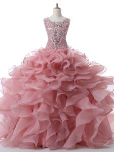 Designer Floor Length Ball Gowns Sleeveless Pink 15th Birthday Dress Zipper