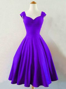 Purple Lace Up Dama Dress Ruching Sleeveless Knee Length