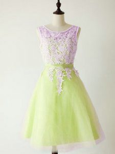 Yellow Green Sleeveless Tulle Lace Up Vestidos de Damas for Prom and Party and Wedding Party