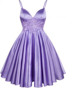Pretty Elastic Woven Satin Spaghetti Straps Sleeveless Lace Up Lace Quinceanera Dama Dress in Lilac