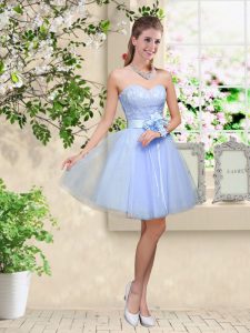 High End A-line Dama Dress for Quinceanera Lavender Sweetheart Tulle Sleeveless Knee Length Lace Up
