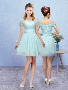 Tulle Short Sleeves Mini Length Quinceanera Dama Dress and Lace