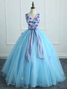 Sophisticated Floor Length Ball Gowns Sleeveless Light Blue Sweet 16 Quinceanera Dress Lace Up