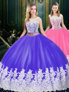 Floor Length Ball Gowns Sleeveless Blue And White 15th Birthday Dress Clasp Handle