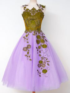 Designer Straps Sleeveless Lace Up Dama Dress Lavender Tulle