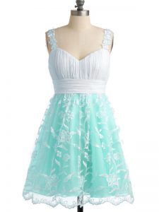 Great Knee Length Apple Green Quinceanera Court Dresses Lace Sleeveless Lace