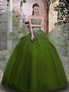 Floor Length Olive Green Quinceanera Dresses Strapless Sleeveless Lace Up