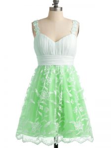 Apple Green Straps Lace Up Lace Dama Dress for Quinceanera Sleeveless