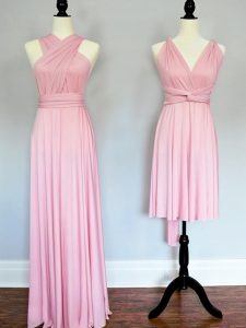 Floor Length Empire Sleeveless Baby Pink Vestidos de Damas Lace Up