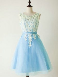 Great Tulle Scoop Sleeveless Lace Up Lace Quinceanera Court of Honor Dress in Light Blue