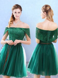 Sophisticated Off The Shoulder Cap Sleeves Tulle Court Dresses for Sweet 16 Lace Lace Up