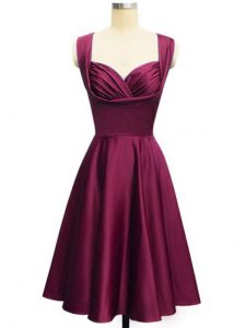 Stunning Burgundy Empire Taffeta Straps Sleeveless Ruching Knee Length Lace Up Quinceanera Dama Dress