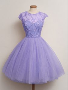 Flirting Lavender Scoop Lace Up Lace Damas Dress Cap Sleeves