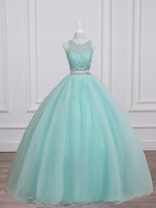 Organza and Taffeta Sleeveless Floor Length Quinceanera Gown and Beading