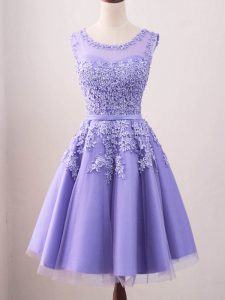 Lavender Sleeveless Knee Length Lace Lace Up Quinceanera Dama Dress