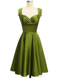 Olive Green Sleeveless Ruching Knee Length Quinceanera Dama Dress
