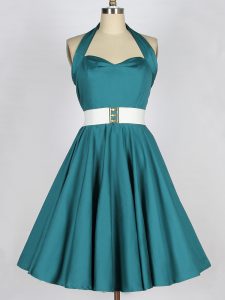 On Sale Belt Quinceanera Dama Dress Teal Lace Up Sleeveless Knee Length