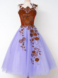 Beauteous Lavender Court Dresses for Sweet 16 Prom and Party and Wedding Party with Appliques Straps Sleeveless Lace Up