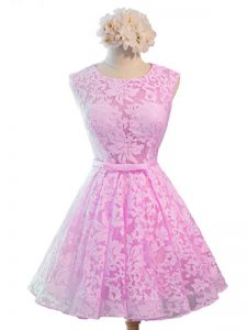 Custom Made Lilac Sleeveless Knee Length Belt Lace Up Damas Dress