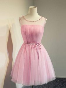Most Popular Rose Pink Sleeveless Tulle Lace Up Court Dresses for Sweet 16 for Prom and Party and Wedding Party