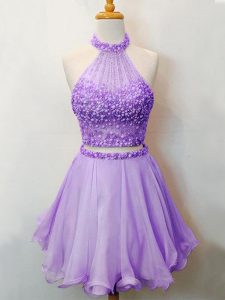 Best Halter Top Sleeveless Lace Up Quinceanera Court Dresses Lavender Organza