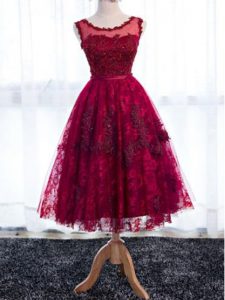 Fuchsia Sleeveless Lace Zipper Damas Dress for Prom and Party and Wedding Party