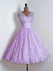 Romantic Lilac Sleeveless Lace Mini Length Court Dresses for Sweet 16