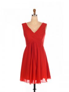 Red Sleeveless Mini Length Ruching Zipper Quinceanera Court Dresses