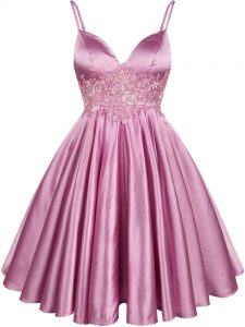 Lace Quinceanera Dama Dress Lilac Lace Up Sleeveless Knee Length