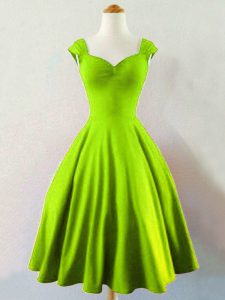 Taffeta Straps Sleeveless Lace Up Ruching Dama Dress for Quinceanera in Yellow Green