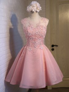 Classical Pink Lace Up Vestidos de Damas Lace Sleeveless Mini Length