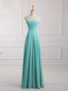 Aqua Blue Lace Up Quinceanera Court of Honor Dress Ruching Sleeveless Floor Length